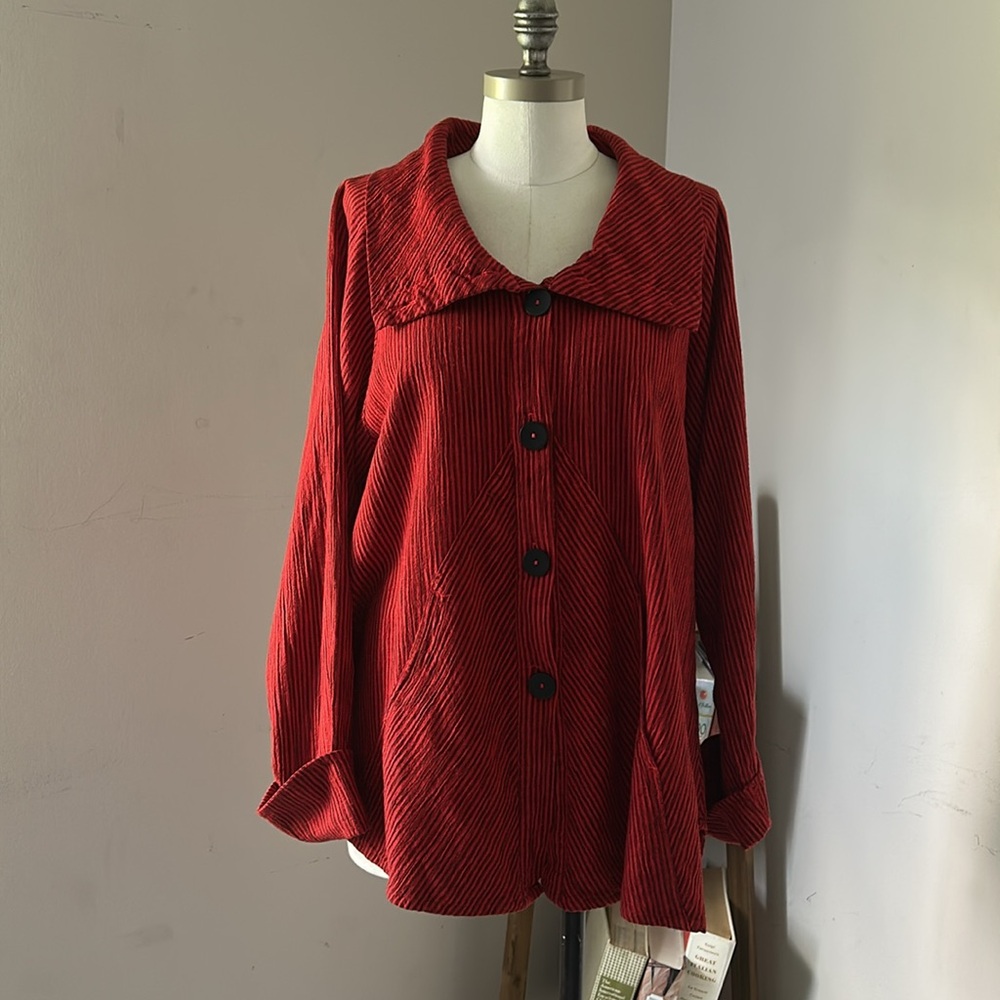 VTG Mill Valley Cotton Cowl Neck Red Button Down Sailor Collar Top size L